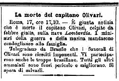 Notizia della morte del capitano Olivari su La Stampa del 18 febbraio 1896