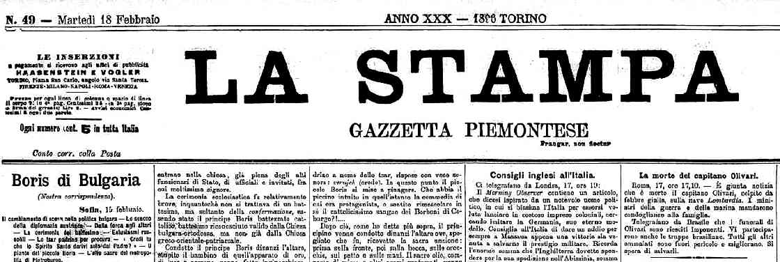 La Stampa del 18 febbraio 1896