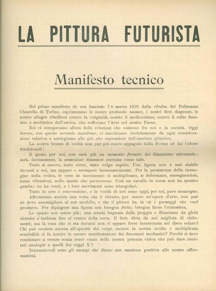 Il Manifesto della Pittura futurista del 1910